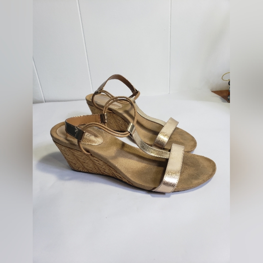 Style & Co Mettalic Strap Wedge Sandals Size 7.5